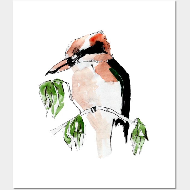 Watercolour Kookaburra amongst the Gum Leaves Wall Art by Jaana Day